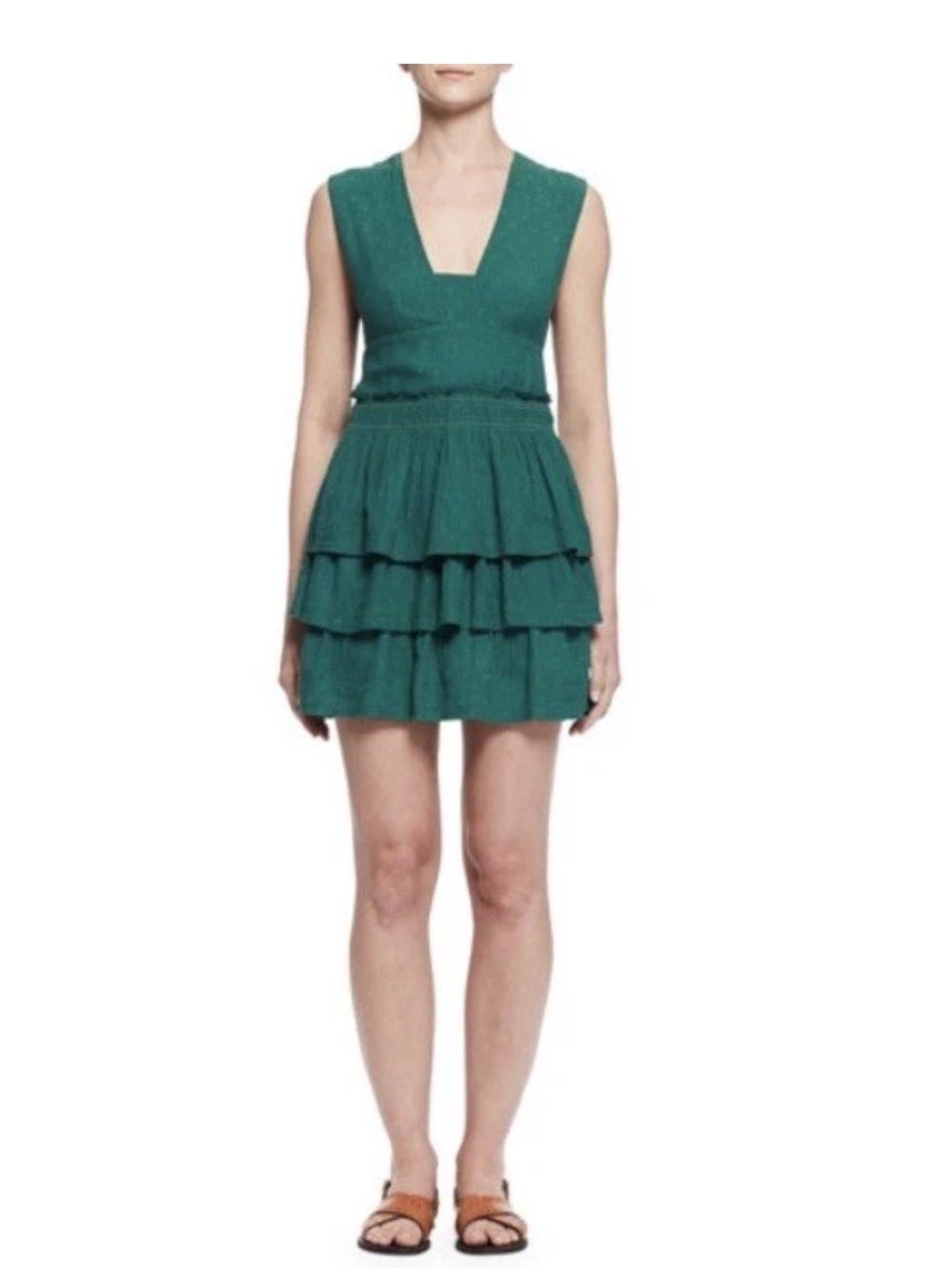 Isabel Marant Green Tiered V-Neck Dress